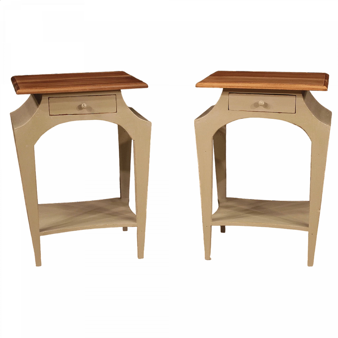 Pair of carved wooden bedside tables with drawer, 1980s 13