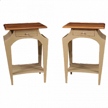Pair of carved wooden bedside tables with drawer, 1980s