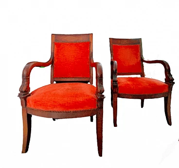 Pair of carved walnut armchairs, 19th century