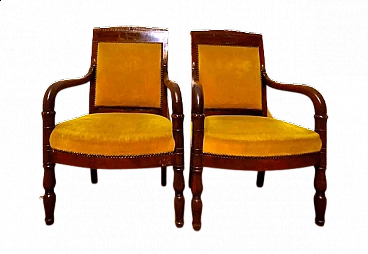 Pair of Charles X style armchairs in carved mahogany, 19th century