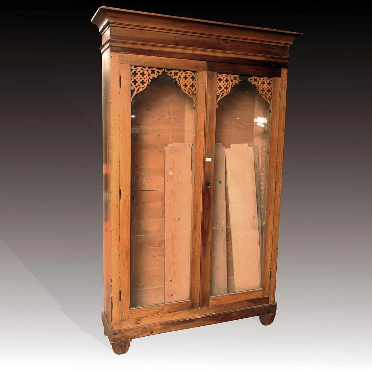 Bookcase showcase in Charles X style with fretwork decoration, 19th century 3