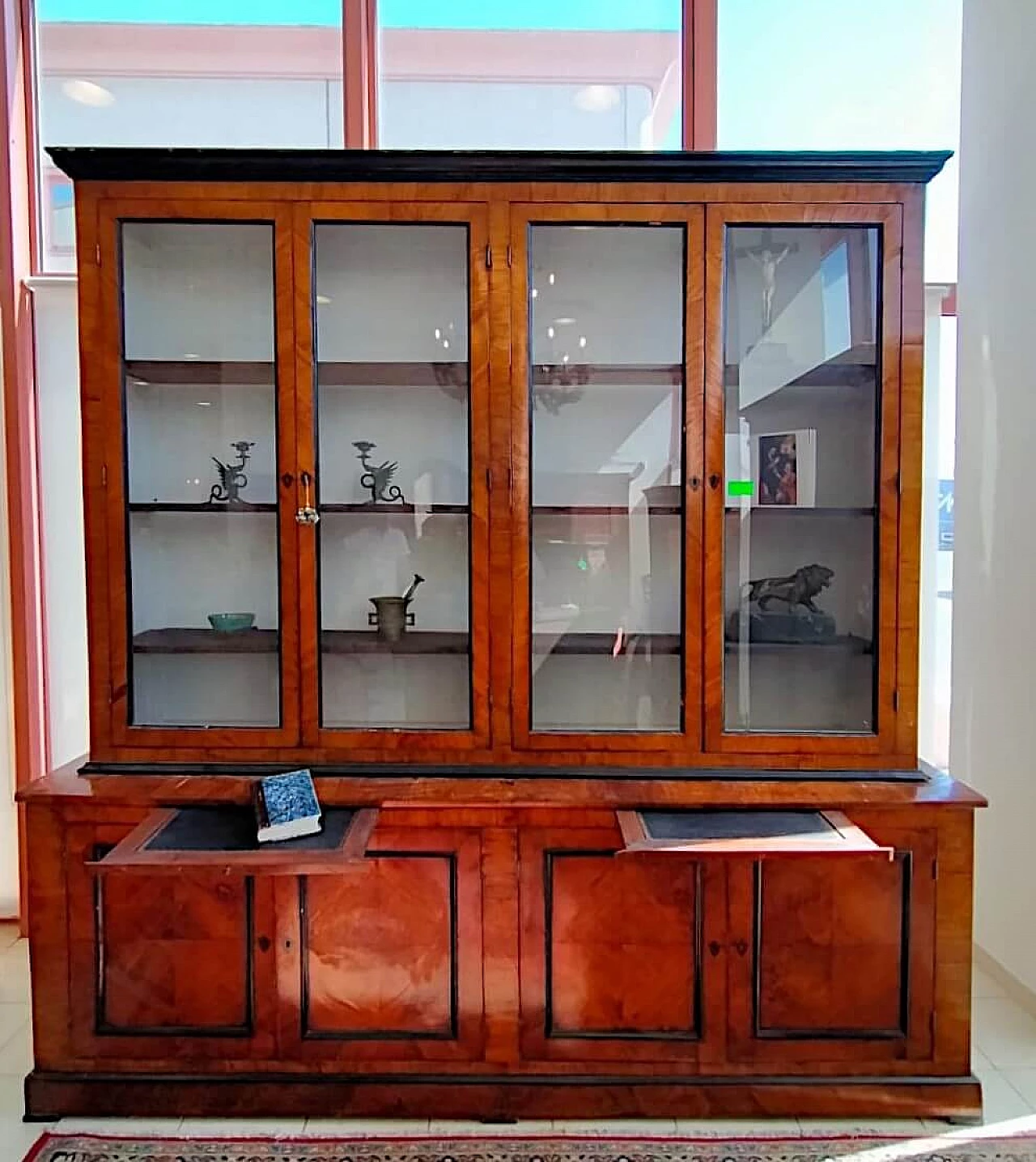 Olive wood panelled glass bookcase, 19th century 1
