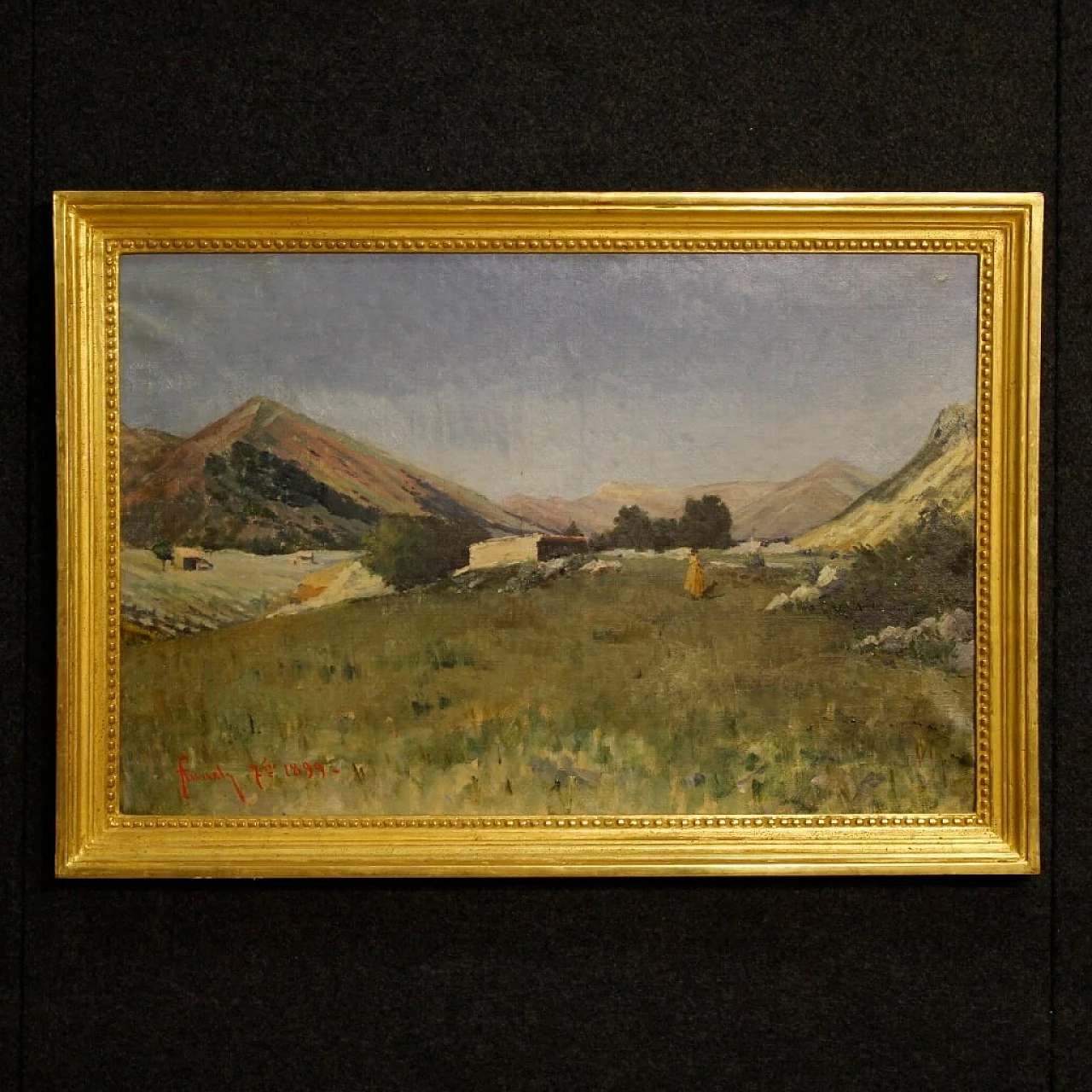Landscape with hunter and hound, oil painting on canvas, 1899 1
