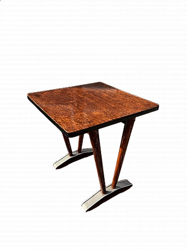 Tavolino quadrato in legno e alluminio, anni '80