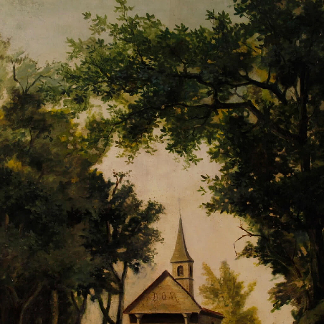 Landscape with church and friar, oil painting on canvas, second half of the 19th century 8