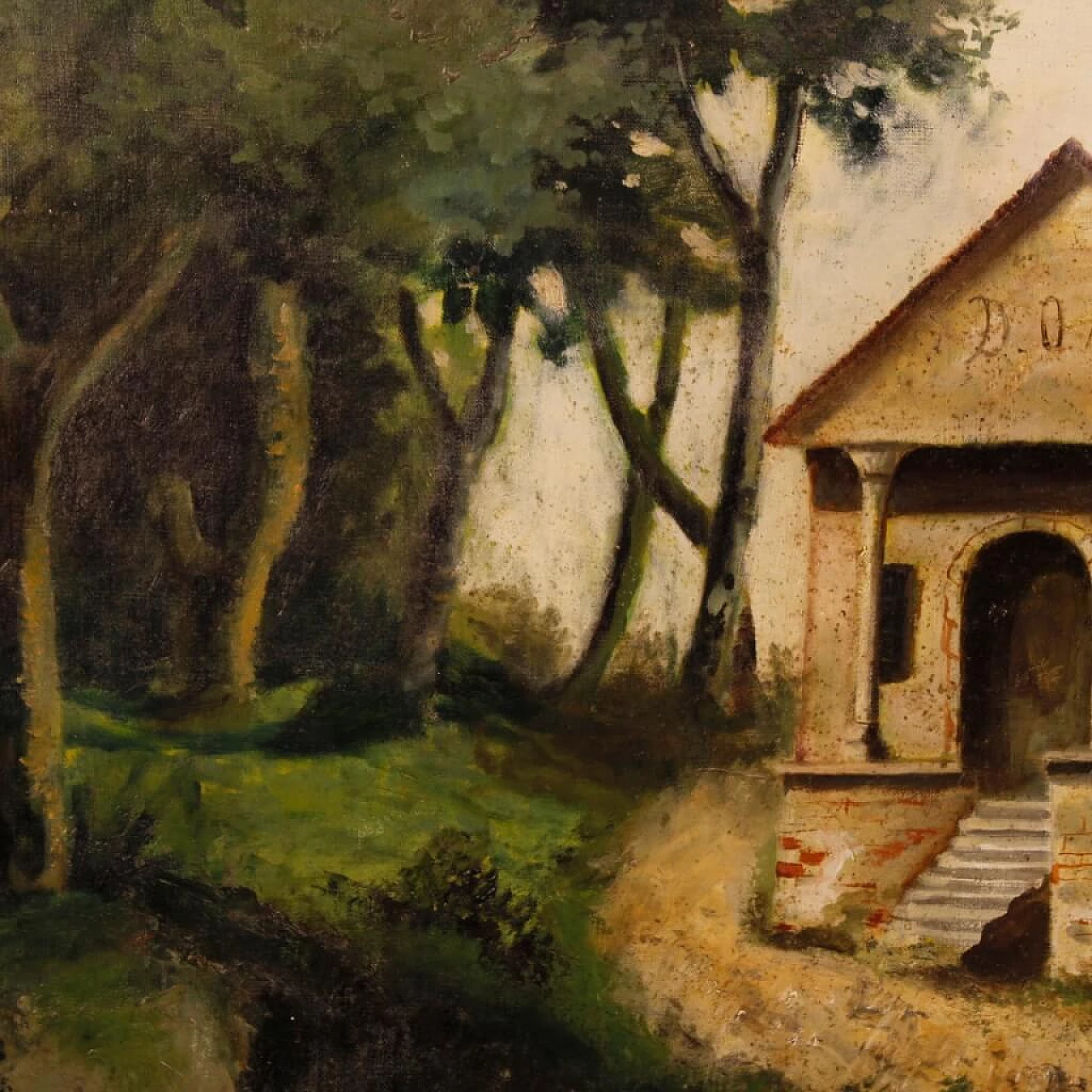 Landscape with church and friar, oil painting on canvas, second half of the 19th century 9