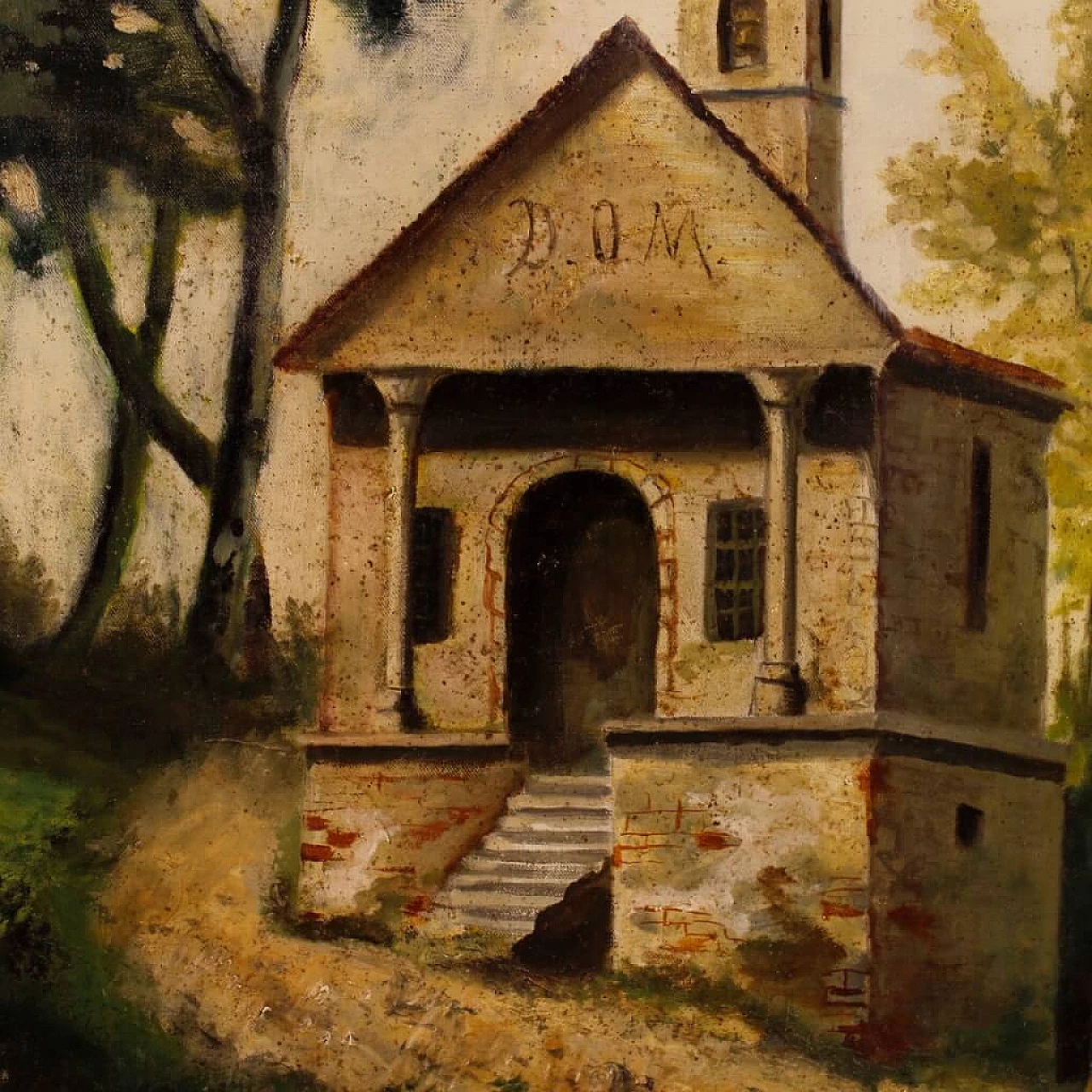 Landscape with church and friar, oil painting on canvas, second half of the 19th century 10