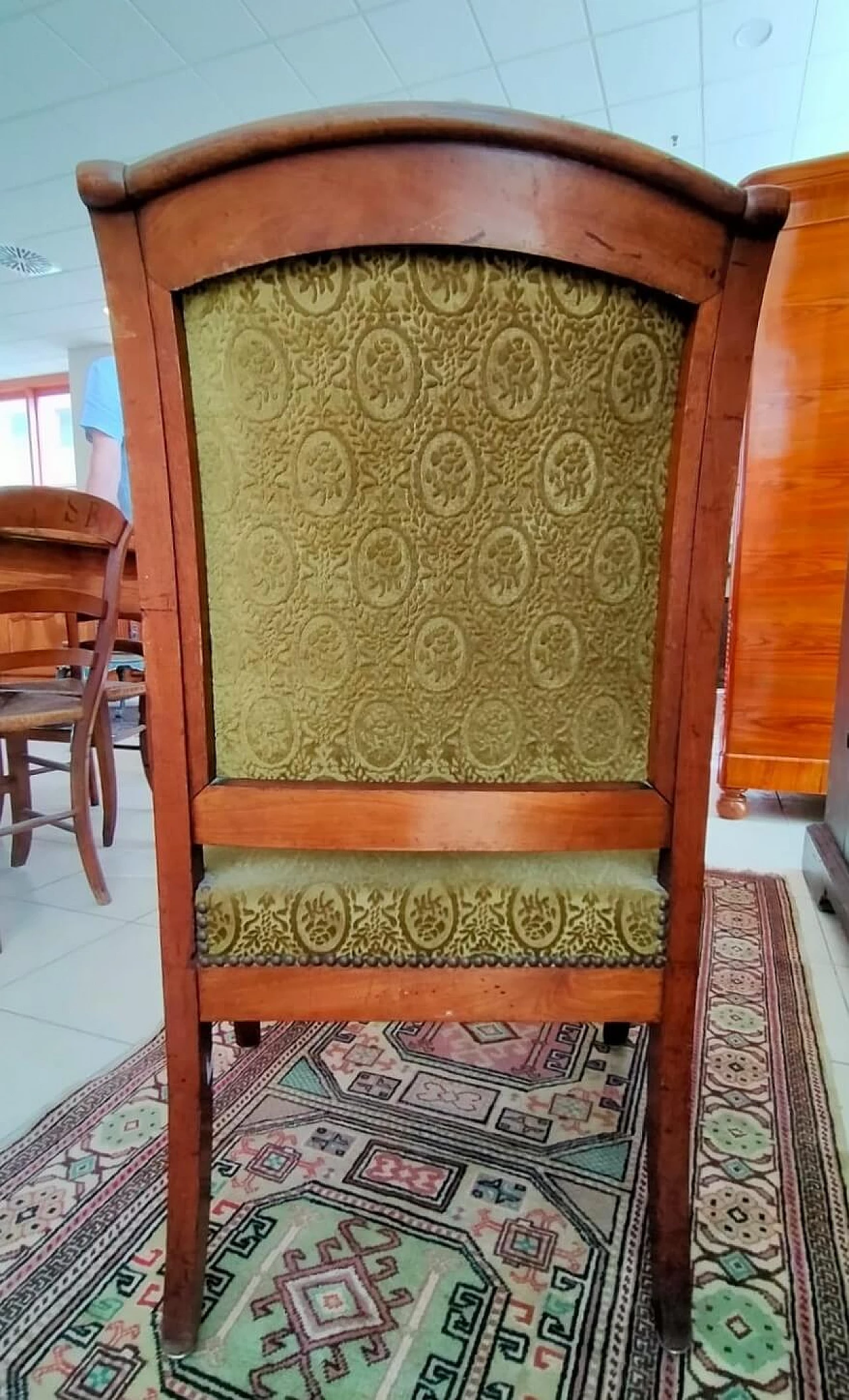 Pair of Neoclassical walnut chairs with padded seat and back, 19th century 2