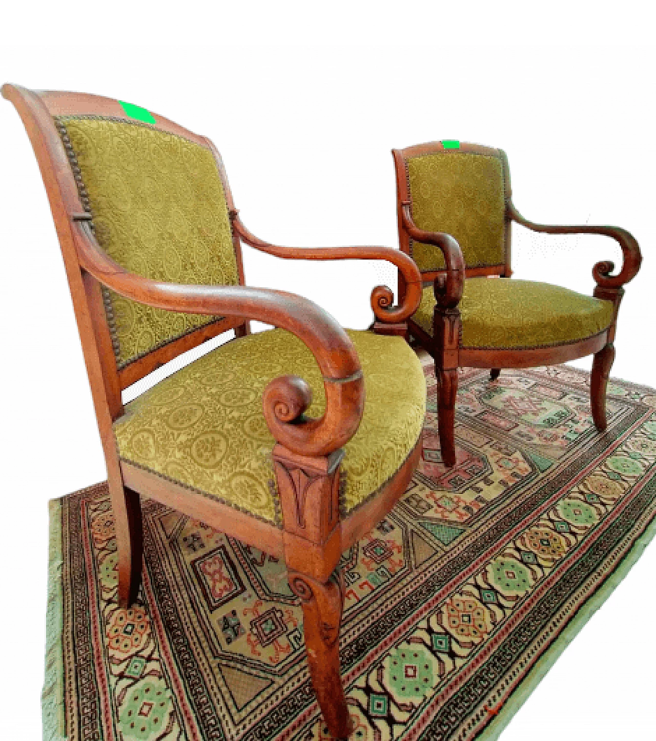 Pair of Neoclassical walnut chairs with padded seat and back, 19th century 5