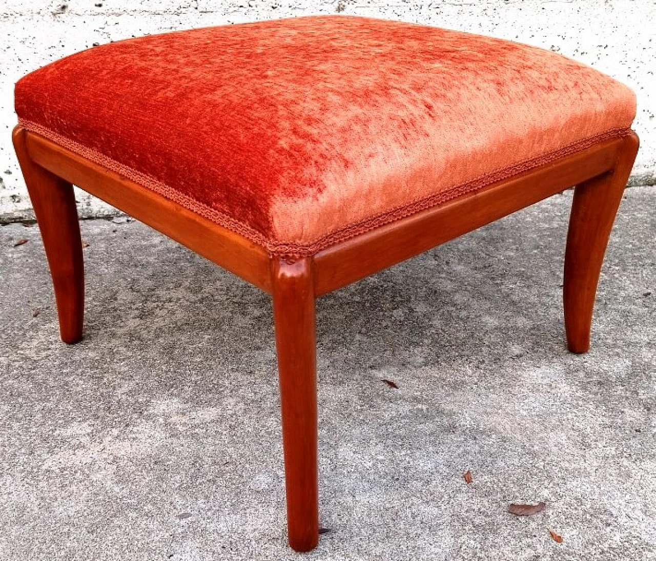 Wood and velvet stool in the style of Paolo Buffa, 1960s 1