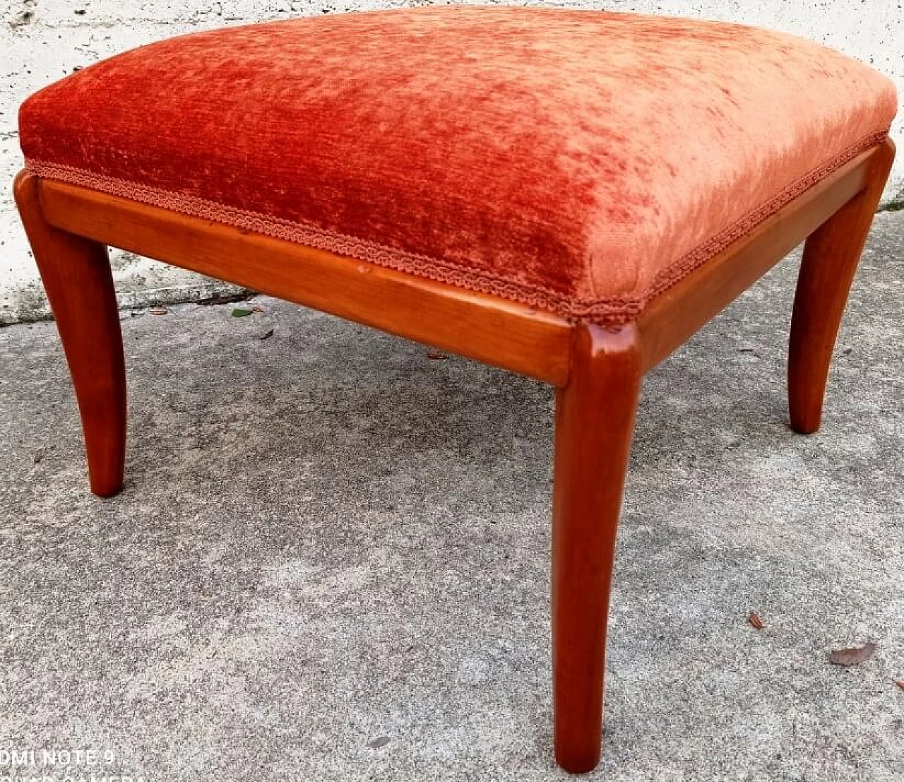 Wood and velvet stool in the style of Paolo Buffa, 1960s 2