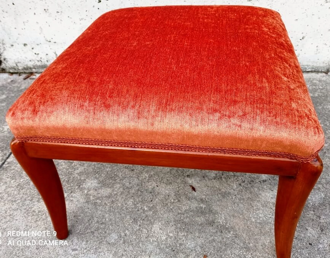 Wood and velvet stool in the style of Paolo Buffa, 1960s 3