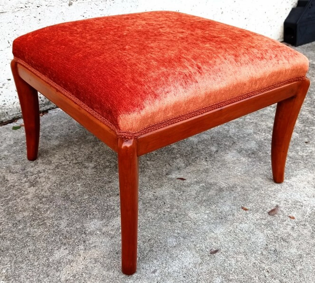 Wood and velvet stool in the style of Paolo Buffa, 1960s 4