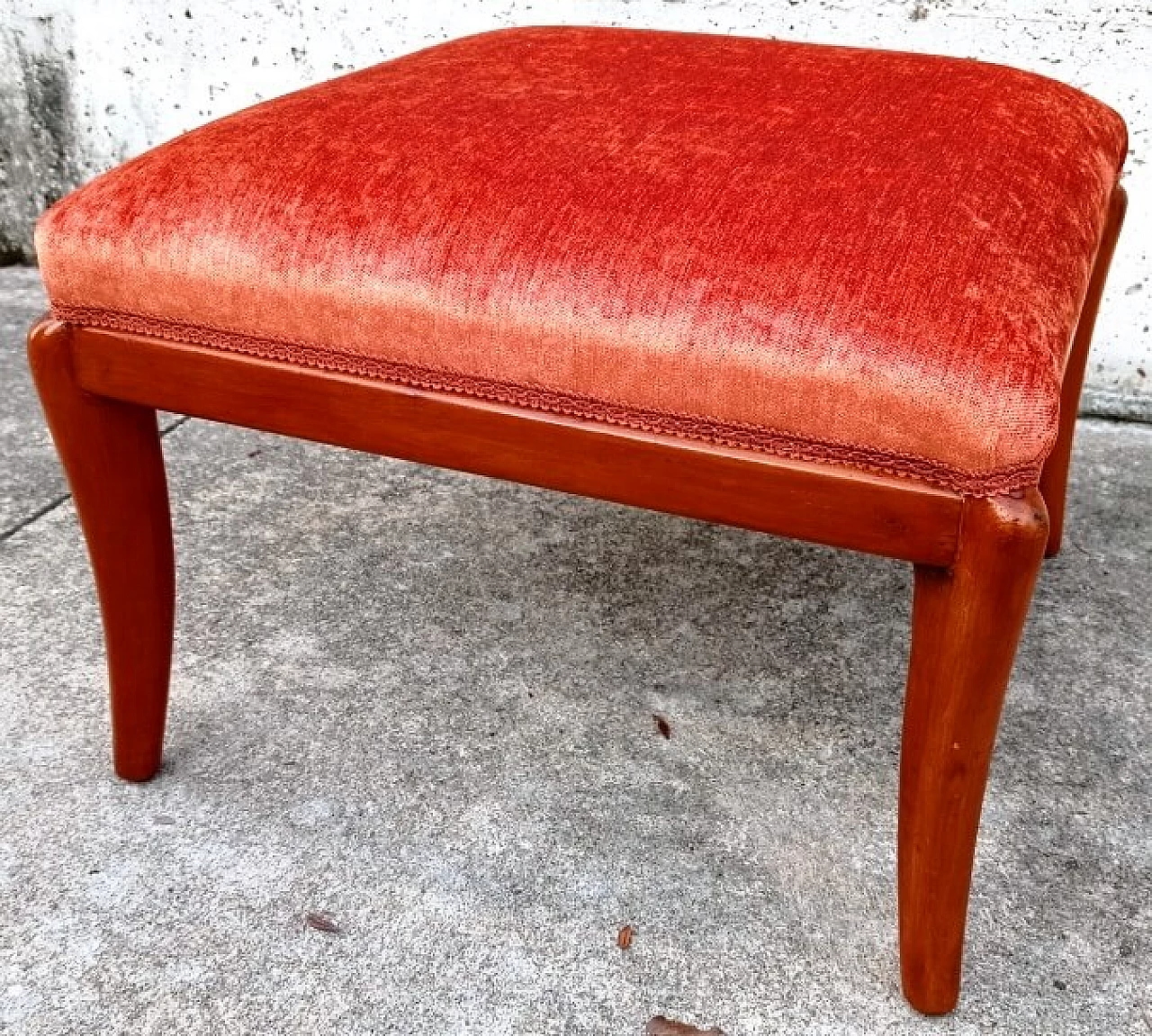 Wood and velvet stool in the style of Paolo Buffa, 1960s 5