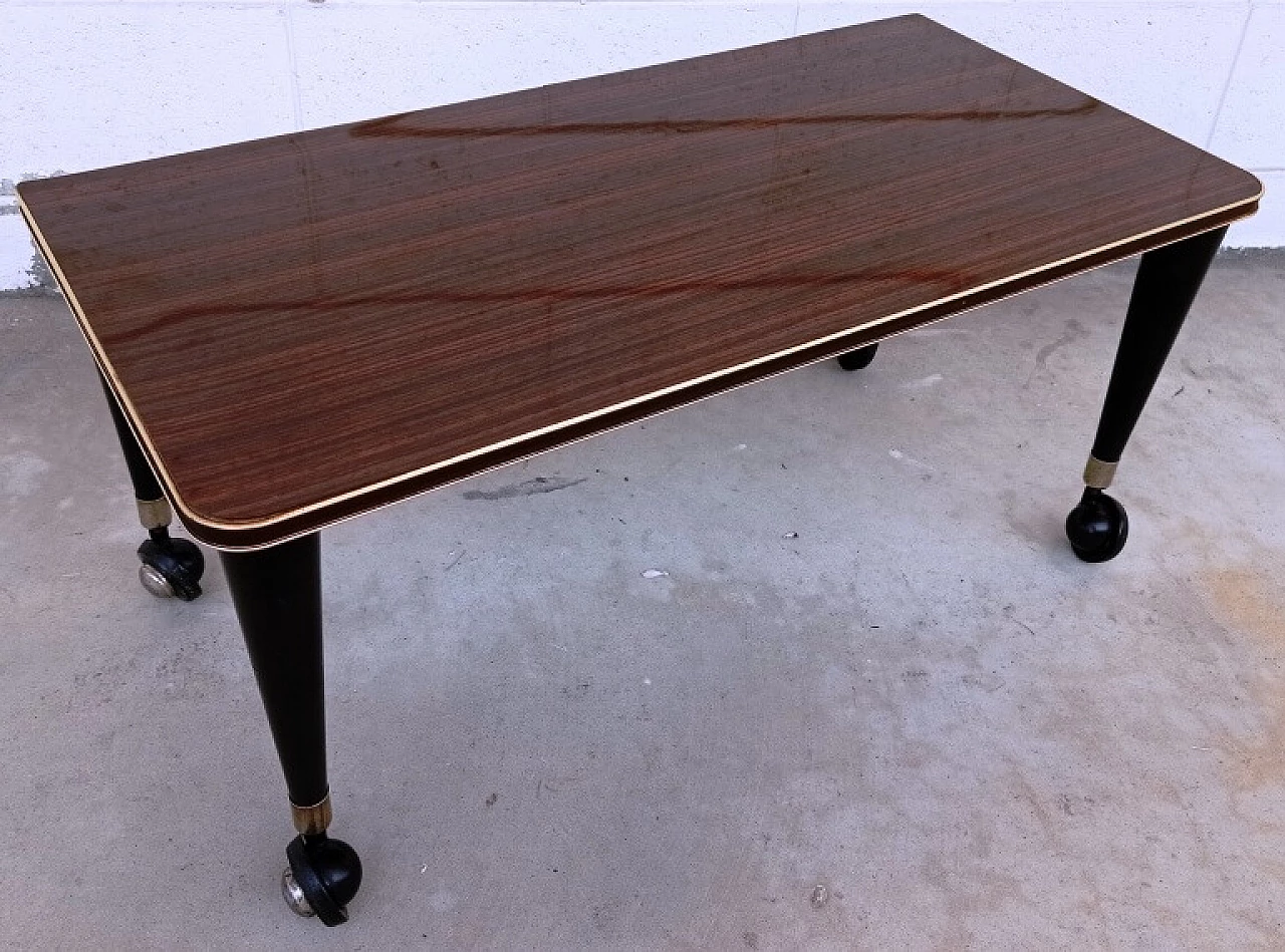 Wood side table with casters and formica top, 1960s 2