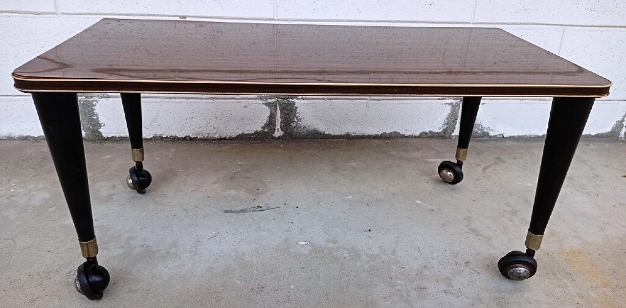 Wood side table with casters and formica top, 1960s 3