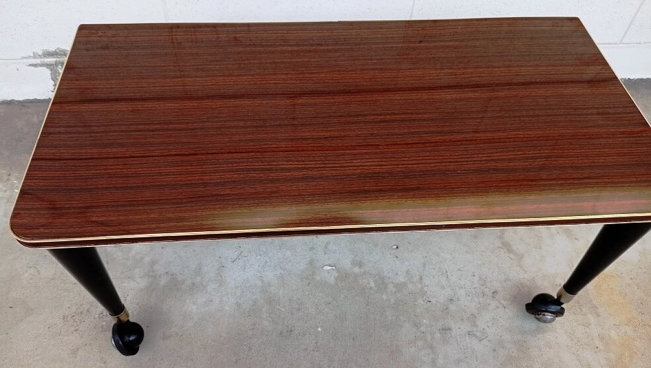 Wood side table with casters and formica top, 1960s 4