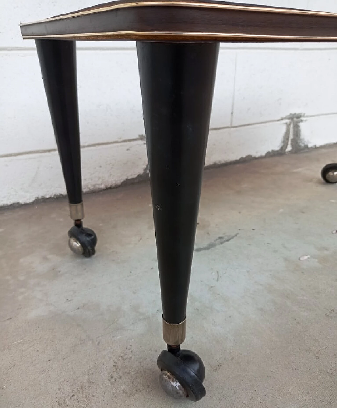 Wood side table with casters and formica top, 1960s 6