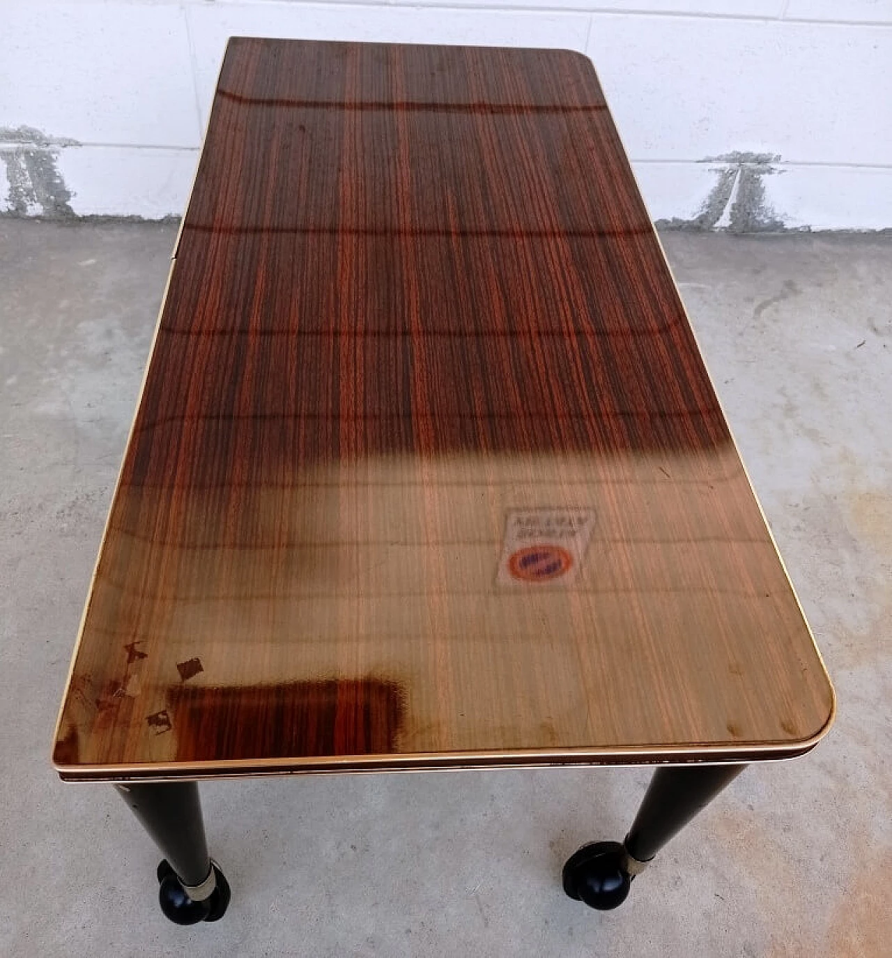 Wood side table with casters and formica top, 1960s 11