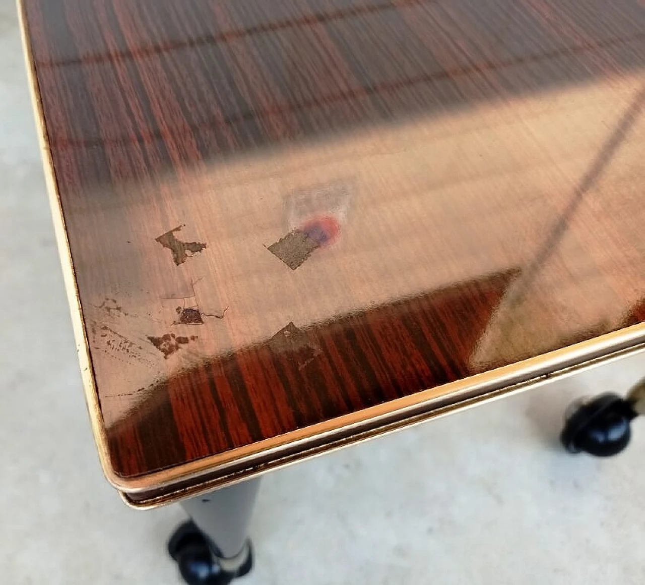 Wood side table with casters and formica top, 1960s 12