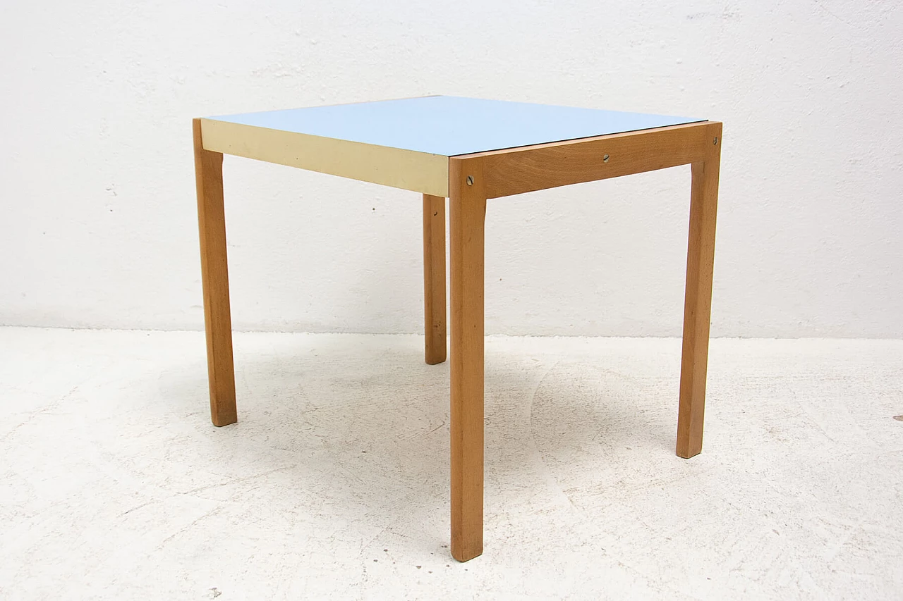 Wood side table with light blue formica top by TON, 1970s 5