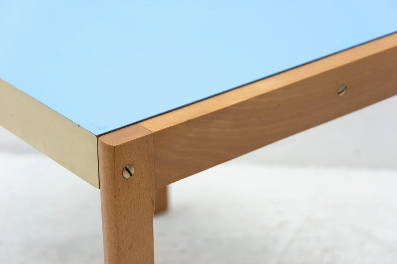 Tavolino in legno con piano azzurro in formica di TON, anni '70 7