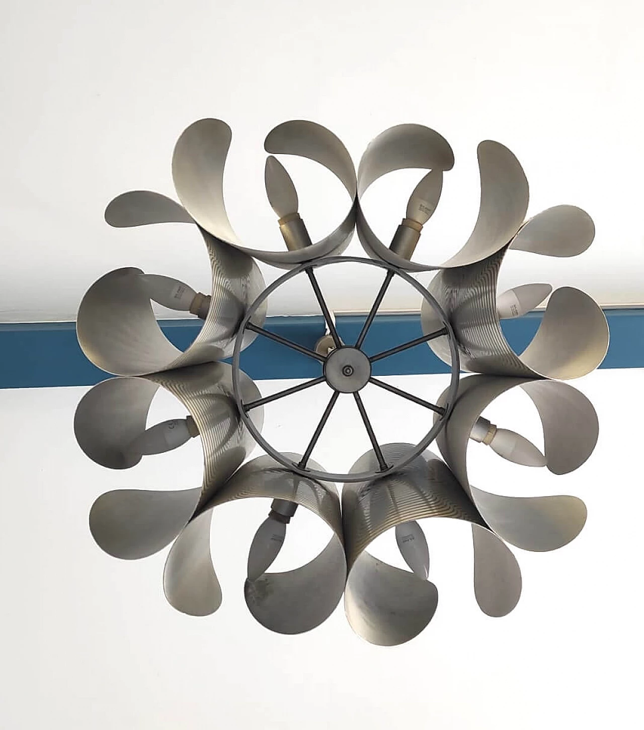 1933 metal and aluminium chandelier by Lorenzo Burchiellaro, 1970s 2