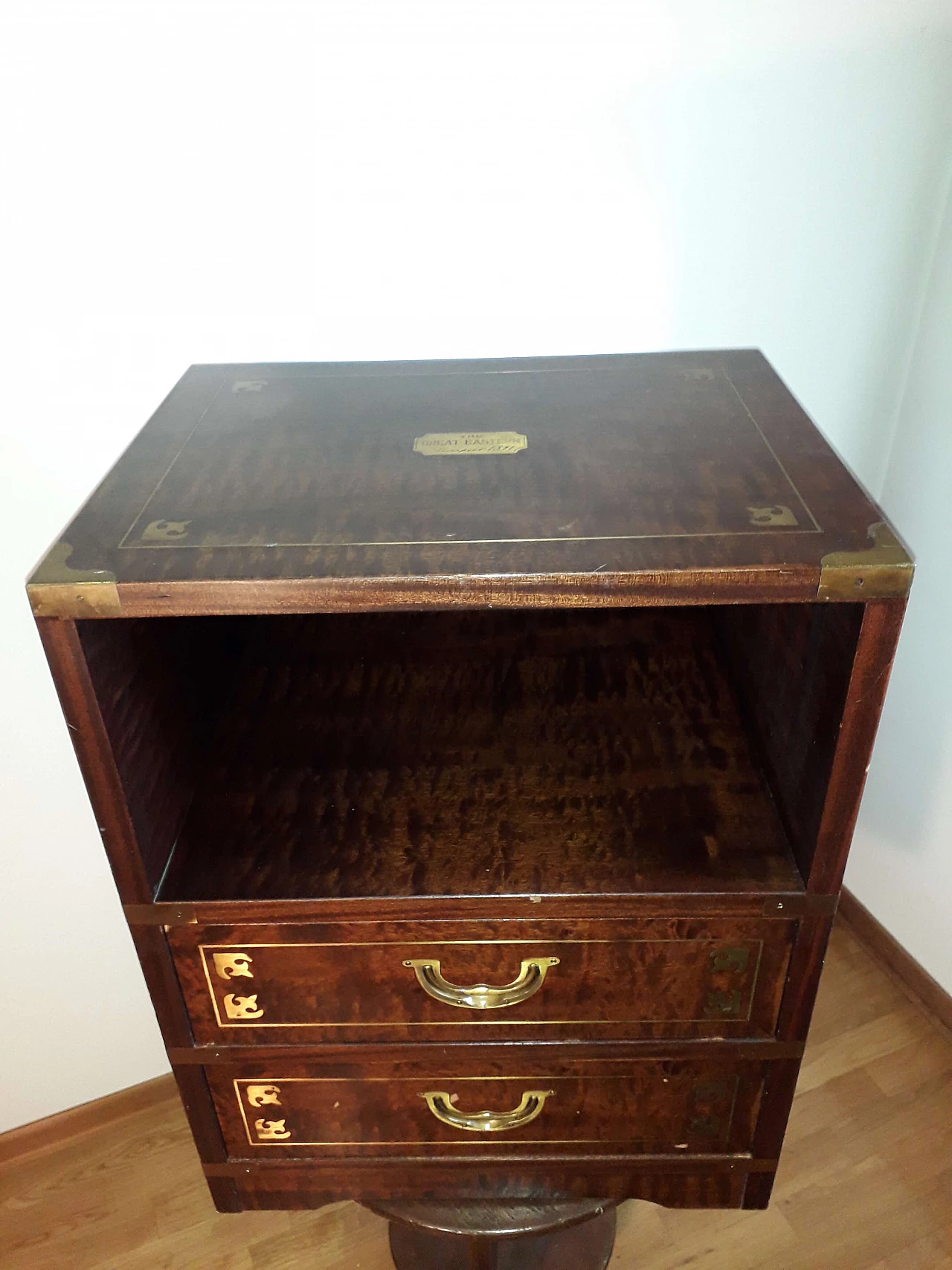 Nautical style bedside table in mahogany with brass details, early 20th century 1