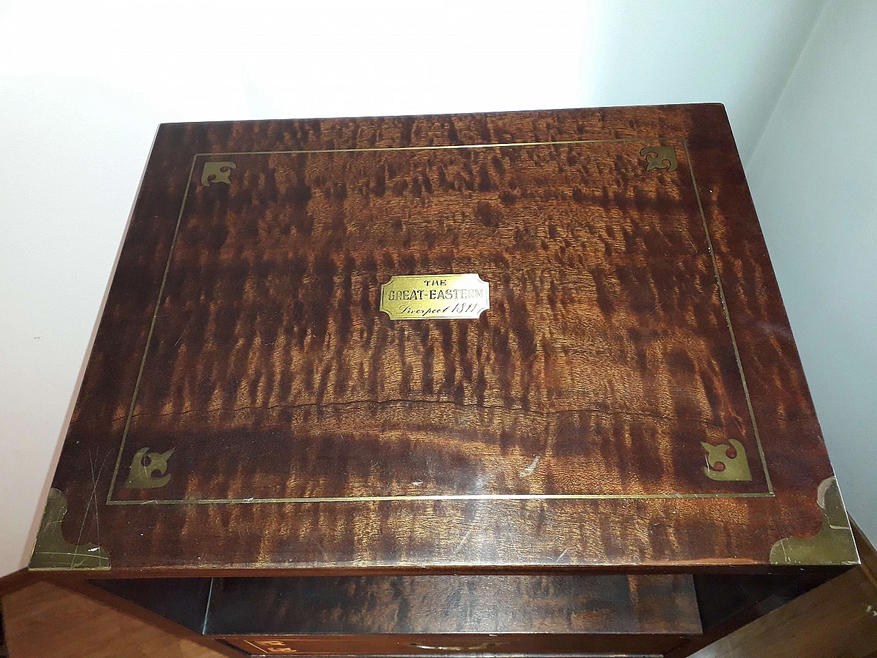 Nautical style bedside table in mahogany with brass details, early 20th century 2