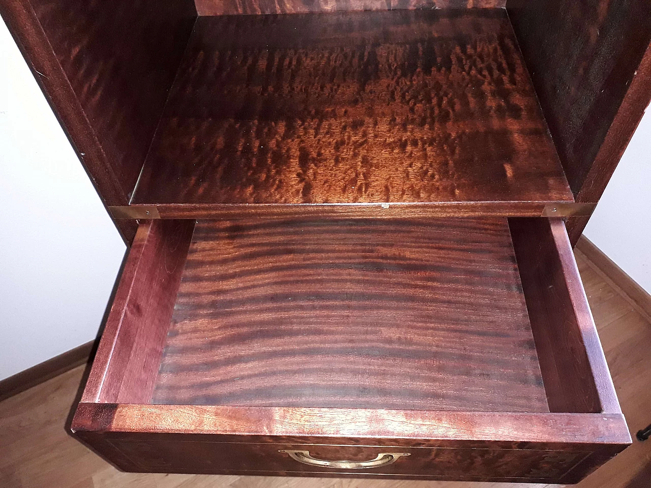 Nautical style bedside table in mahogany with brass details, early 20th century 4