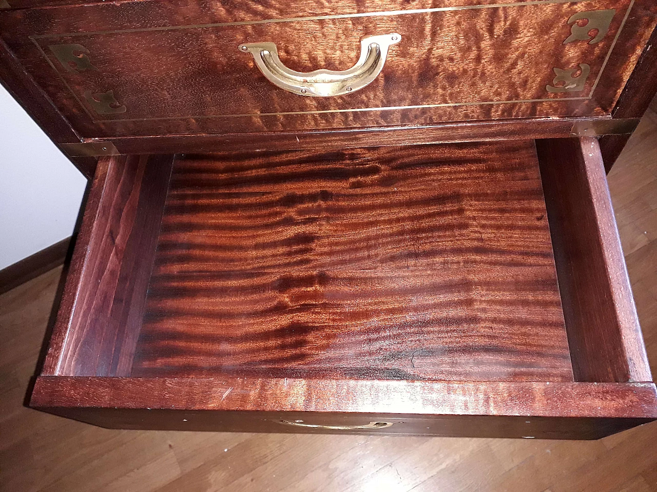 Nautical style bedside table in mahogany with brass details, early 20th century 5
