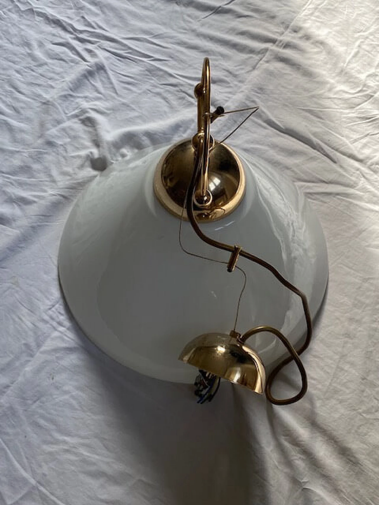 White glass and brass pendant lamp, 1960s 2