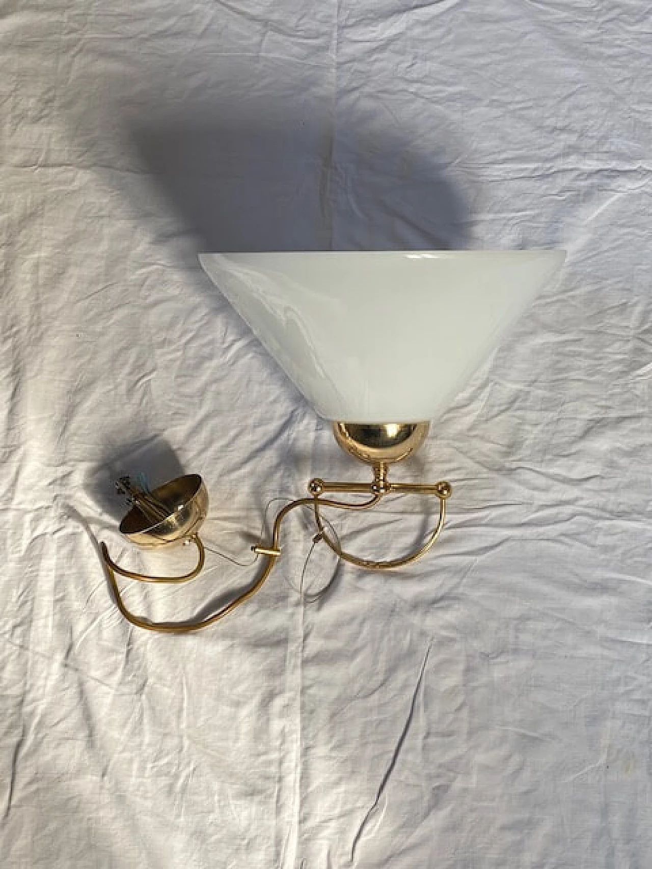 White glass and brass pendant lamp, 1960s 4