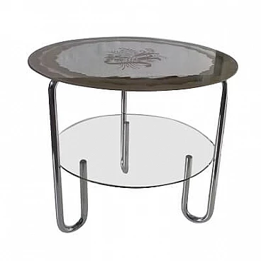 Round coffee table with mirrored top attributed to Fontana Arte, 1930s