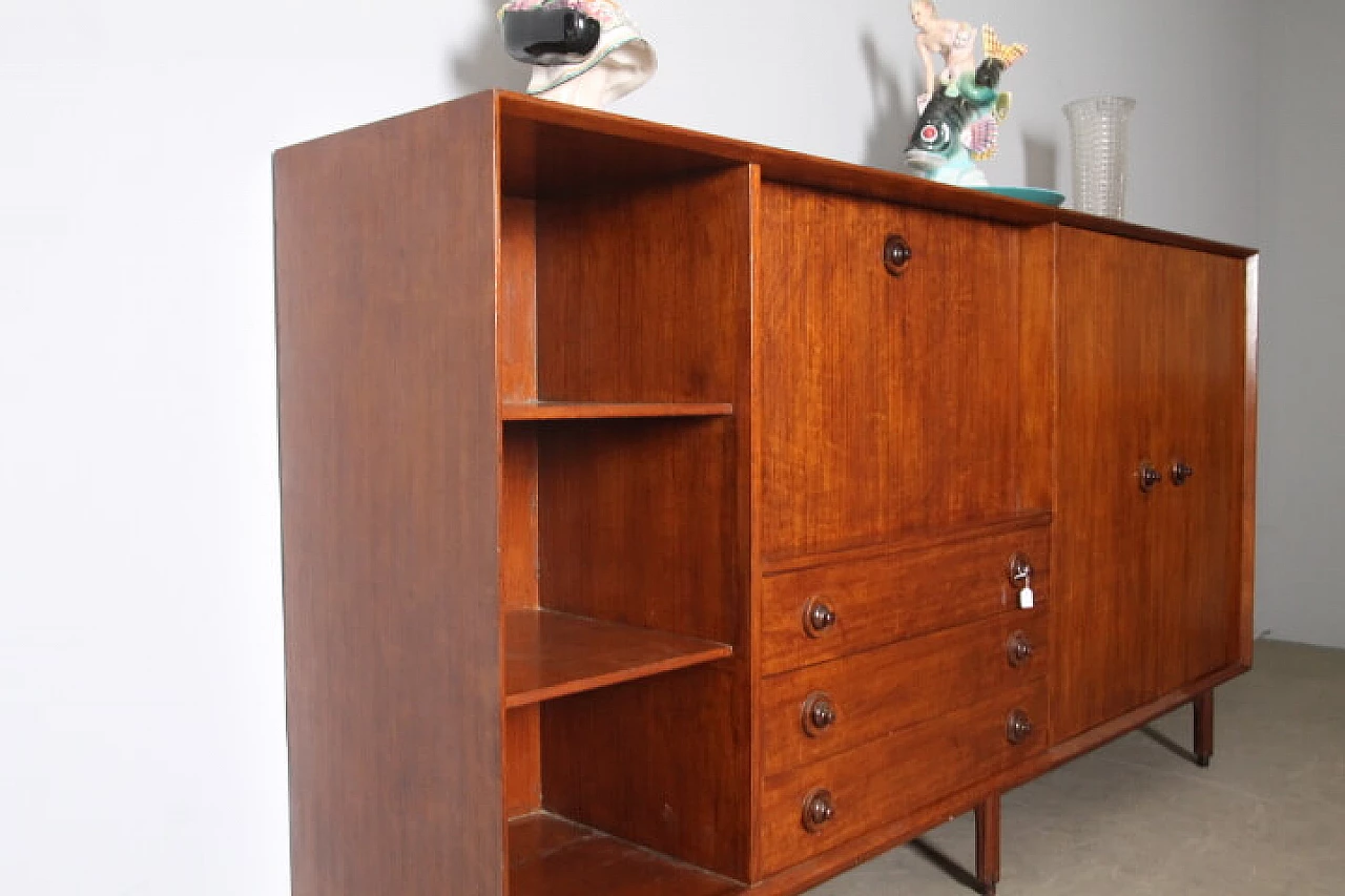 Teak sideboard with open compartment, flap, drawers and doors, 1960s 3