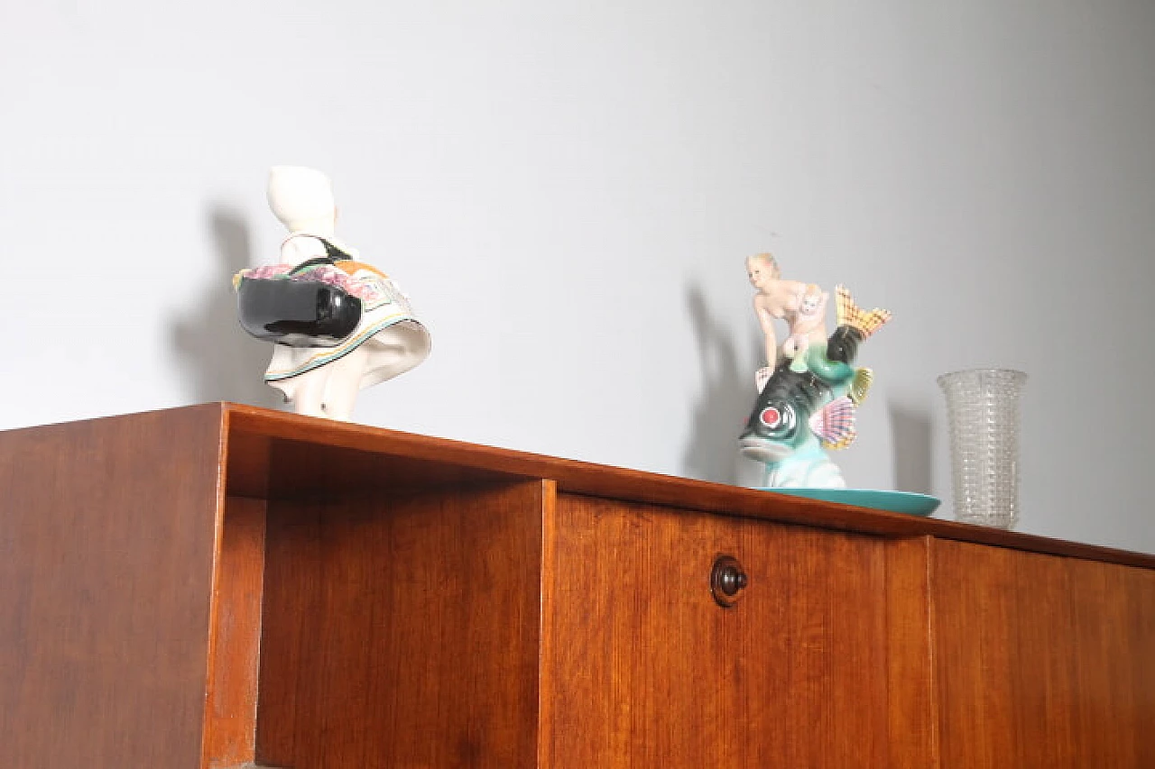 Teak sideboard with open compartment, flap, drawers and doors, 1960s 4