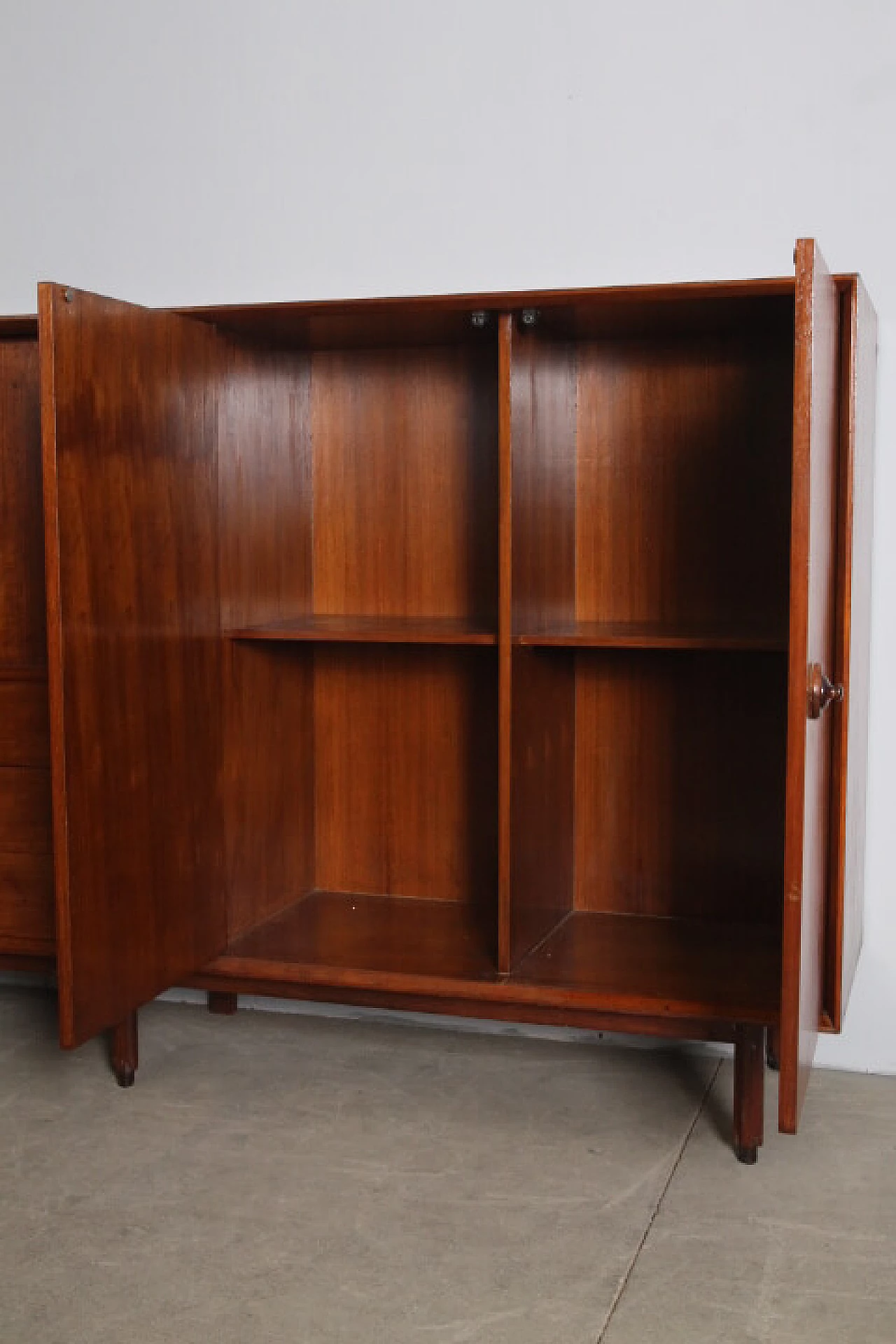 Teak sideboard with open compartment, flap, drawers and doors, 1960s 7