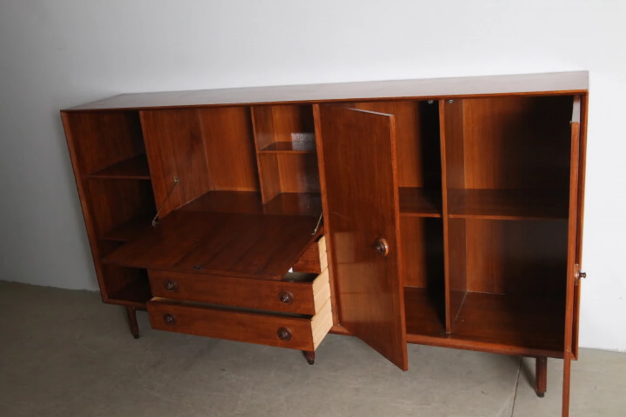 Teak sideboard with open compartment, flap, drawers and doors, 1960s 8