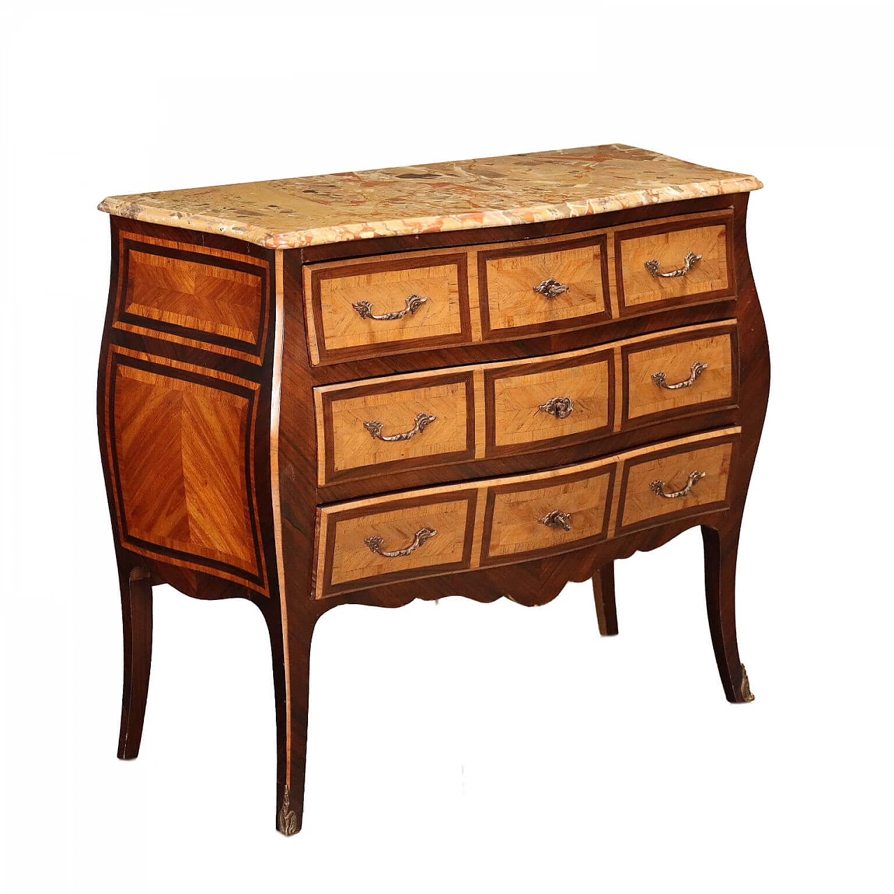 Baroque-style chest of drawers with marble top and 3 drawers 1