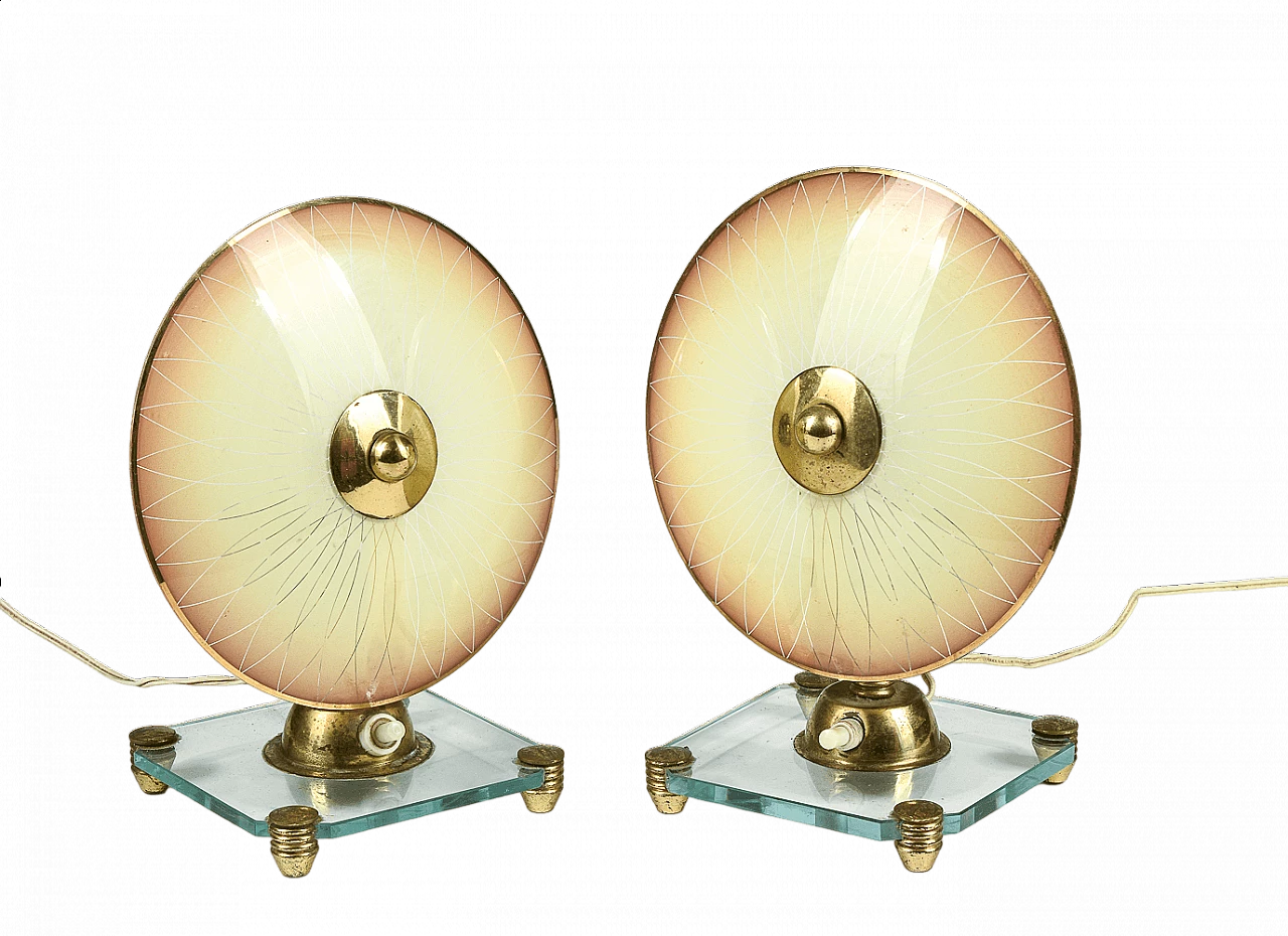Pair of glass and brass table lamps, 1960s 9