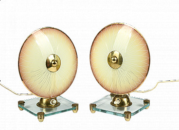 Pair of glass and brass table lamps, 1960s