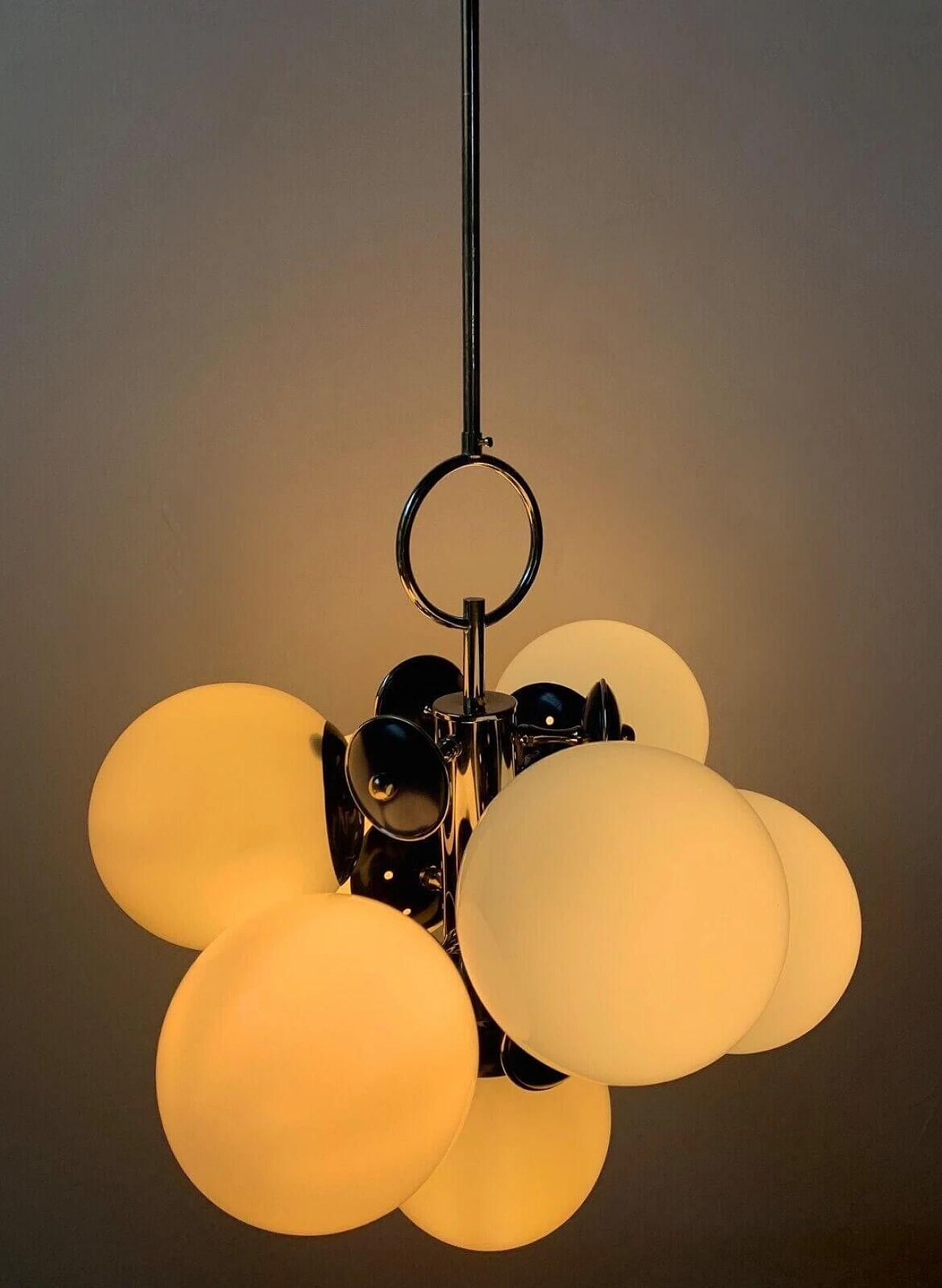 Glass and metal chandelier attributed to Stilnovo, 1960s 2