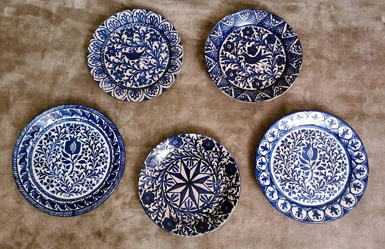 5 Piatti in ceramica di Deruta con decorazioni blu cobalto, anni '50 1