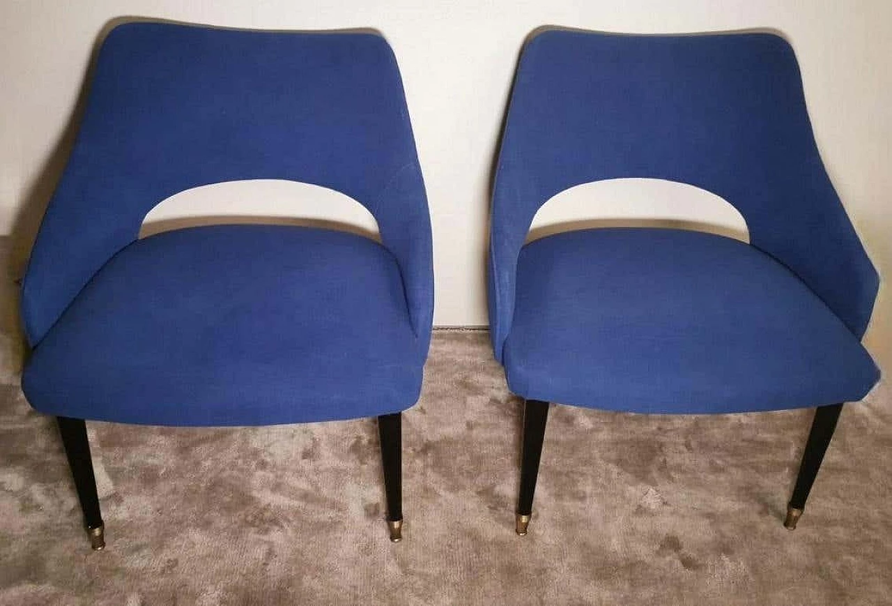 Pair of blue alcantara armchairs in the style of Guglielmo Ulrich, 1950s 2