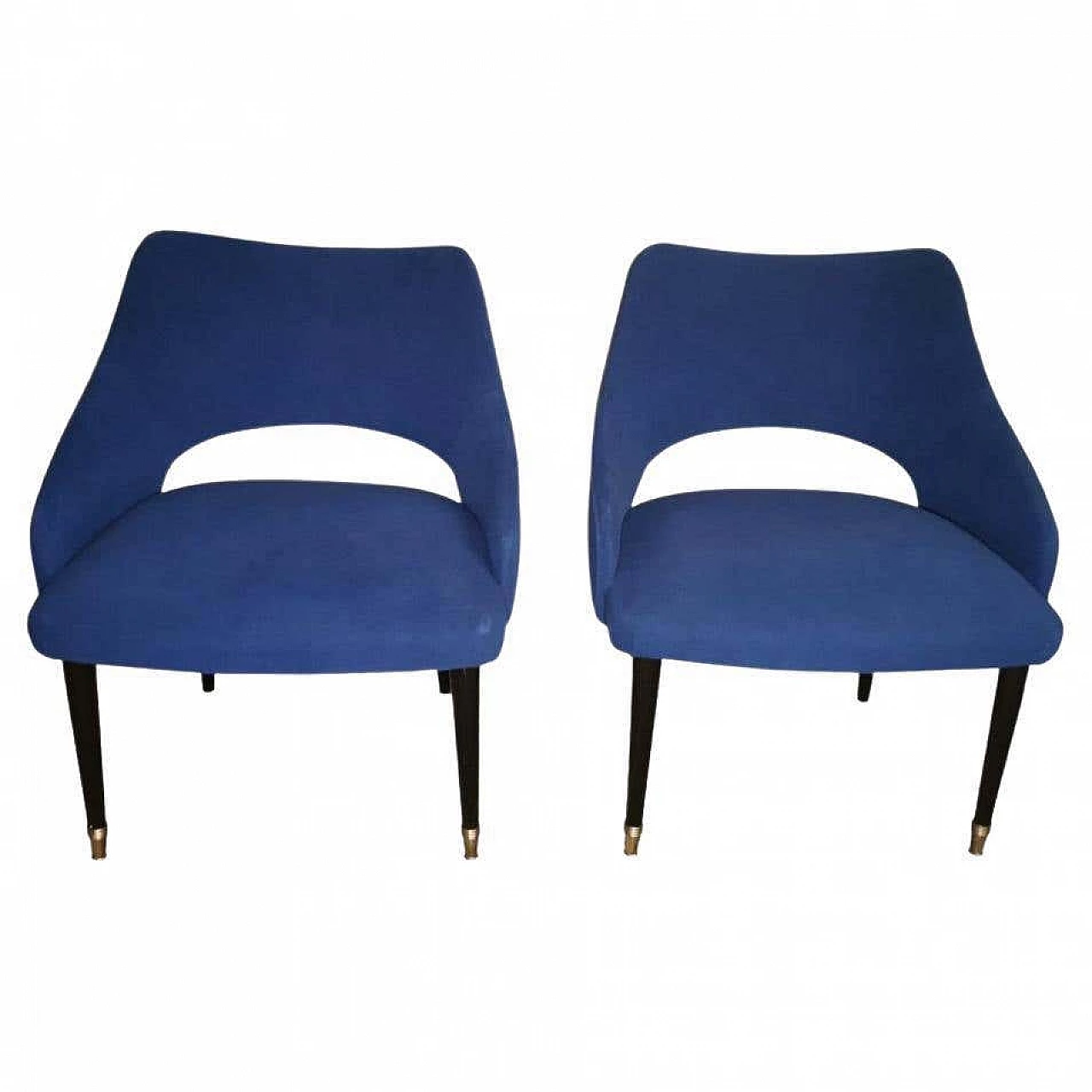Pair of blue alcantara armchairs in the style of Guglielmo Ulrich, 1950s 16
