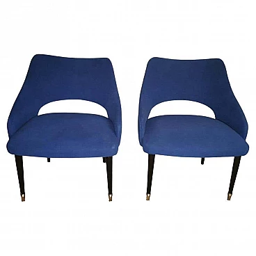 Pair of blue alcantara armchairs in the style of Guglielmo Ulrich, 1950s