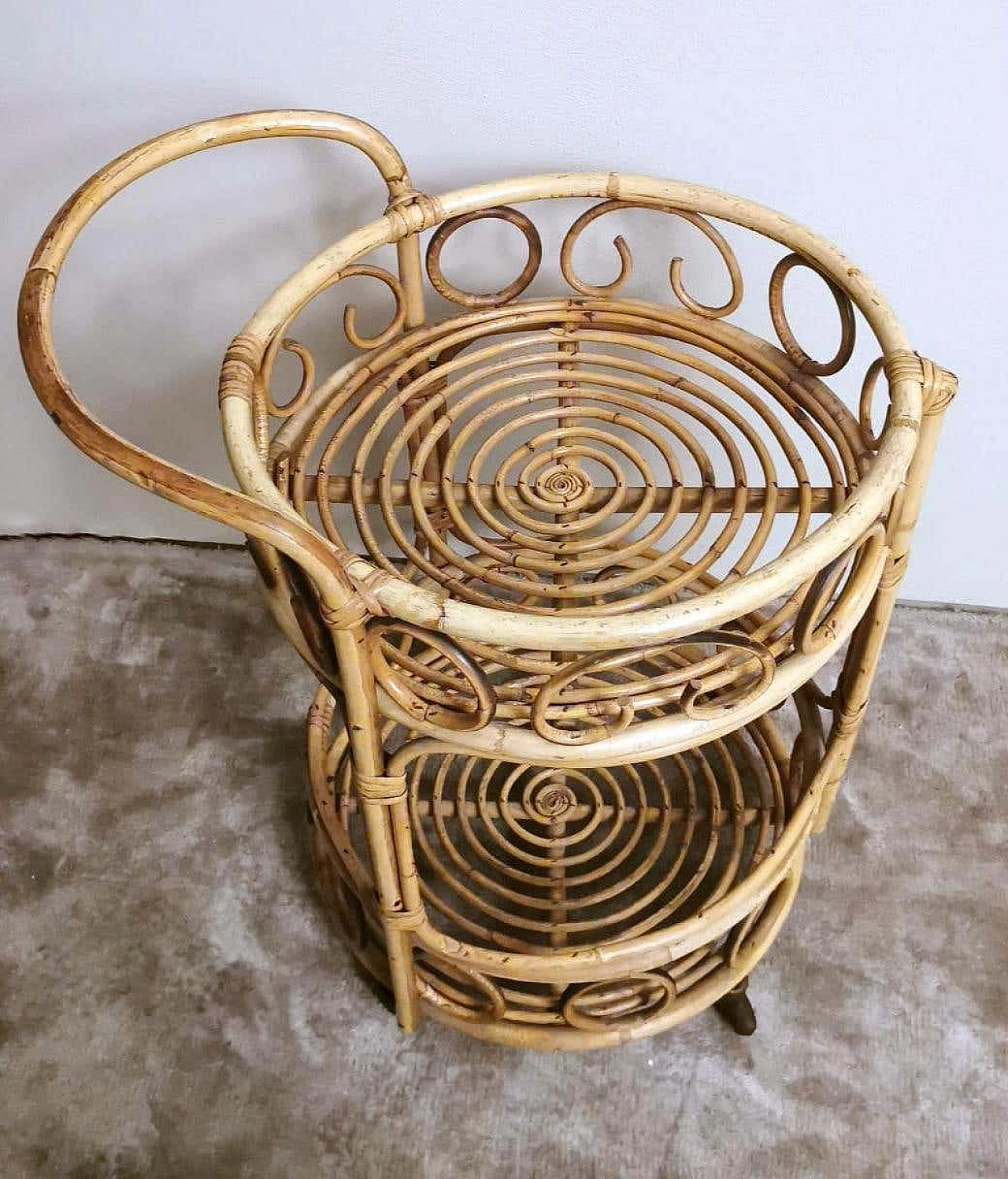 Franco Albini style bamboo and rattan bar cart, 1960s 3