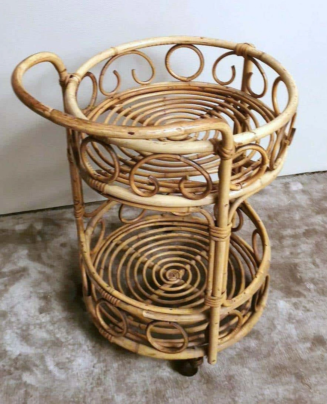 Franco Albini style bamboo and rattan bar cart, 1960s 4
