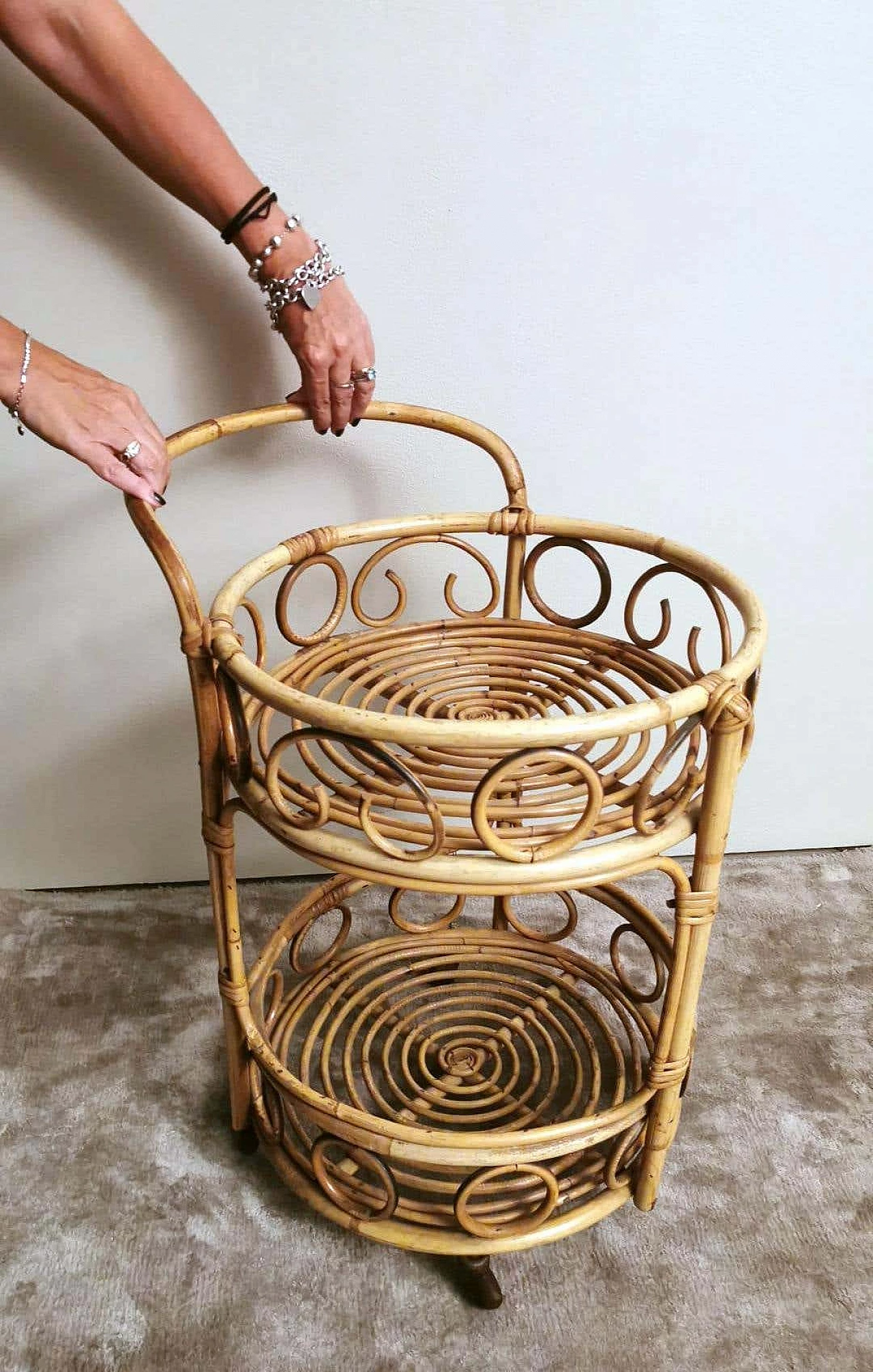 Franco Albini style bamboo and rattan bar cart, 1960s 15