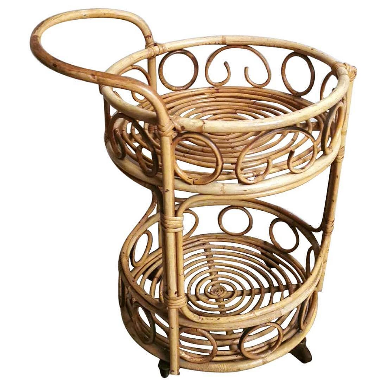 Franco Albini style bamboo and rattan bar cart, 1960s 16